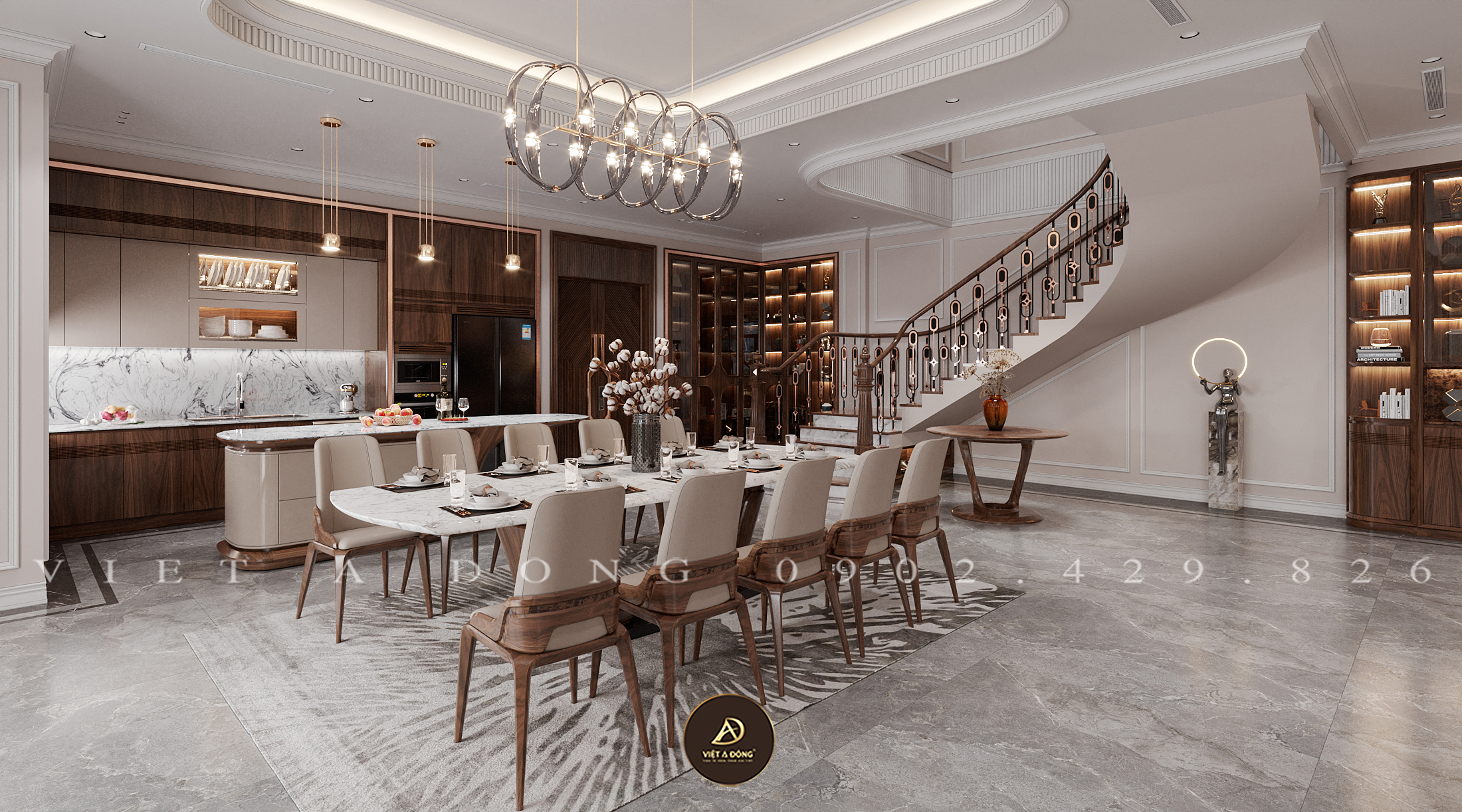 Dự án thiết kế - Thi công nội thất biệt thự gỗ óc chó tại Thanh Hóa - Cô Loan